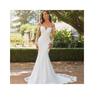 Vestido De Novia elegante De sirena con escote Corazón, manga larga, espalda abierta, apliques De encaje, tren De barrido, blanc