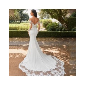 Vestido De Novia elegante De sirena con escote Corazón, manga larga, espalda abierta, apliques De encaje, tren De barrido, blanc